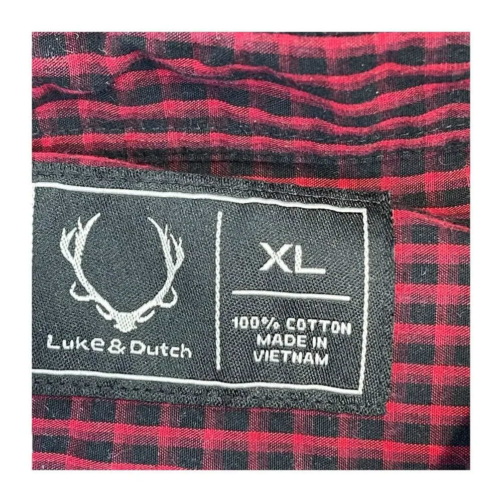 Luke & Dutch Shirt Men's XL Red Black Check 100% Cotton Long Sleeve Button-Down